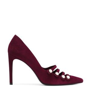 Stuart Weitzman Strappy Pearl in  Bordeaux Suede Size 9